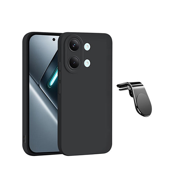 Kit Suporte de Carro Magnético L + Capa Proteção Silicone GIFT4ME Para Xiaomi Poco X8 Pro Max 5G - Preto