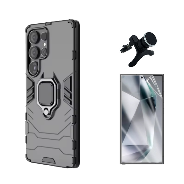 Kit Película Protectora de Hydrogel Frente + Capa de Proteção Militar Magnética + Suporte Magnético Com Pernas GIFT4ME Para Samsung Galaxy S25 Ultra - Preto