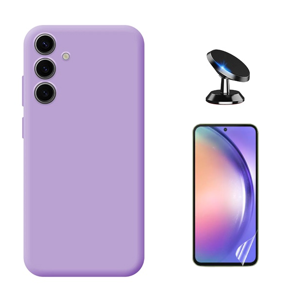 Kit Película Protectora de Hydrogel Frente + Capa Proteção Silicone + Suporte Magnético GIFT4ME Para Samsung Galaxy A36 5G - Roxo