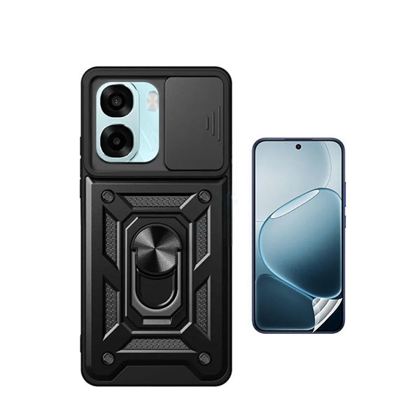 Kit Película Protectora de Hydrogel Frente + Capa de Proteção Militar Magnética Janela GIFT4ME Para Oppo A6 4G - Preto