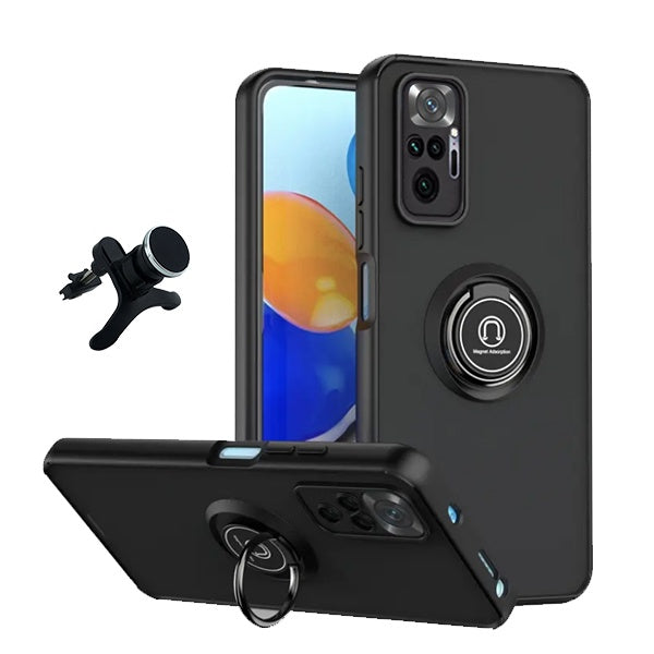 Kit Capa Anti-Impacto Clear com Anel + Suporte Magnético com Pernas GIFT4ME Para Xiaomi Redmi Note 10 Pro Max - Transparente/Preto