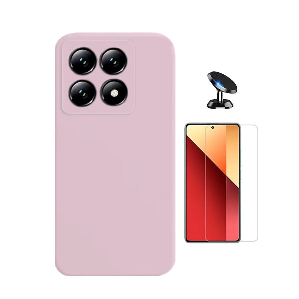 Kit Vidro Temperado Cleargorilasglass + Capa Proteção Silicone + Suporte de Carro Gift4Me Para Xiaomi 14T - Rosa