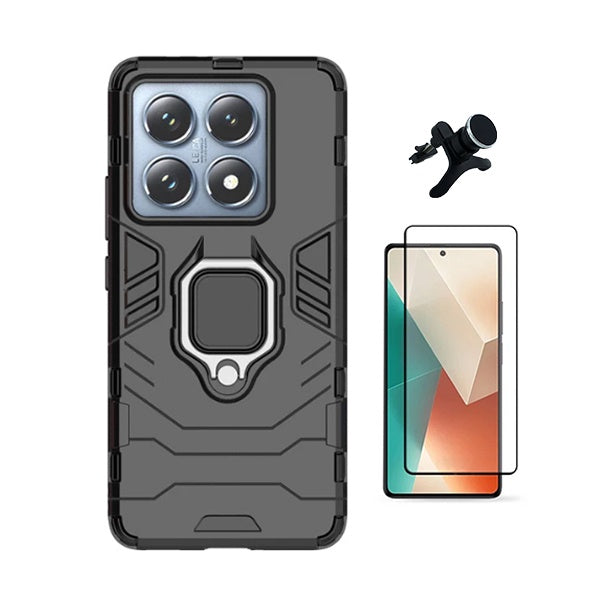Kit Película de Vidro Temperado Gorilasglass + Capa de Proteção Militar Magnética + Suporte Magnético Com Pernas Gift4Me Para Xiaomi 14T Pro - Preto