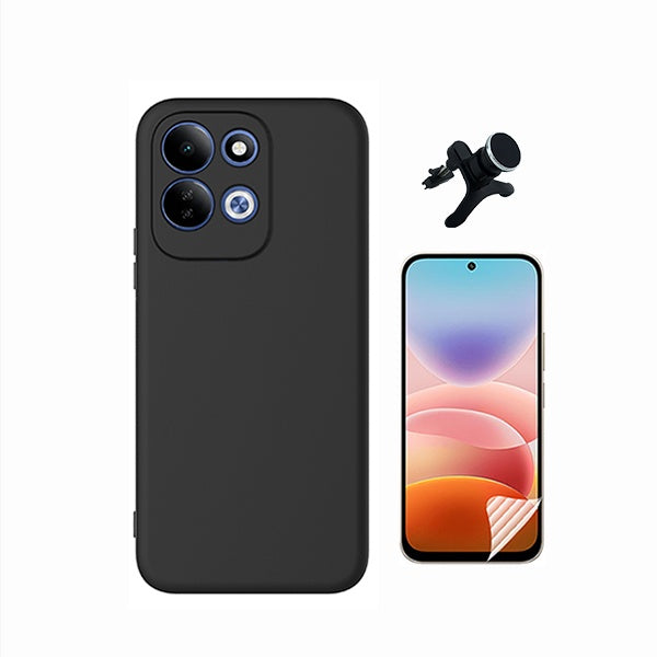 Kit Película Protectora de Hydrogel Frente + Capa Proteção Silicone + Suporte Reforçado de Carro GIFT4ME Para Xiaomi Redmi 17 4G - Preto