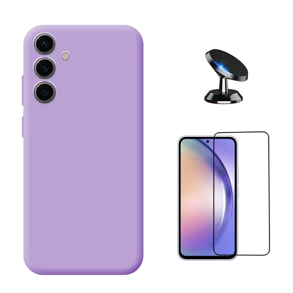 Kit Película de Vidro Temperado Gorilasglass + Capa Proteção Silicone + Suporte Magnético Gift4Me Para Samsung Galaxy A36 5G - Roxo