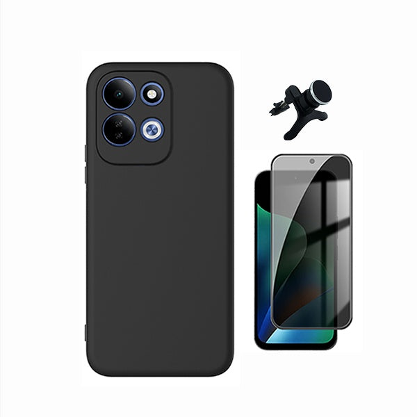 Kit Película de Vidro Temperado Privacidade + Capa Proteção Silicone + Suporte Reforçado de Carro GIFT4ME Para Xiaomi Redmi 17 4G - Preto