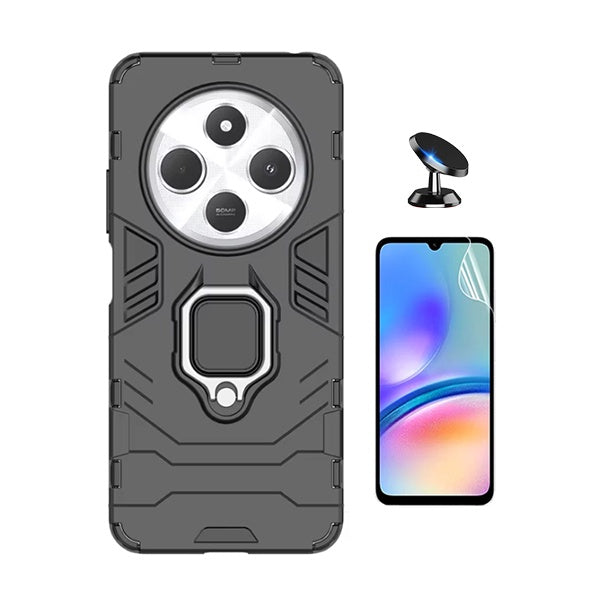 Kit Película Protectora de Hydrogel Frente + Capa de Proteção Militar Magnética + Suporte Magnético Gift4Me Para Xiaomi Redmi A4 - Preto