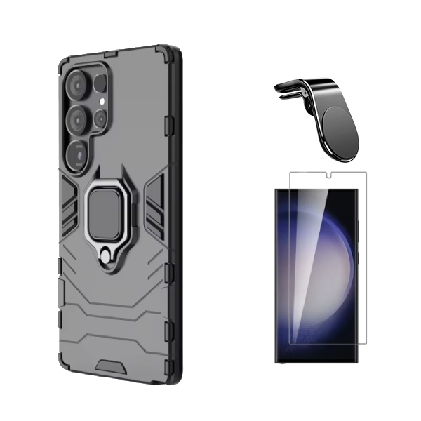 Kit Vidro Temperado Cleargorilasglass + Capa de Proteção Militar Magnética + Suporte de Carro Magnético L GIFT4ME Para Samsung Galaxy S25 Ultra - Preto