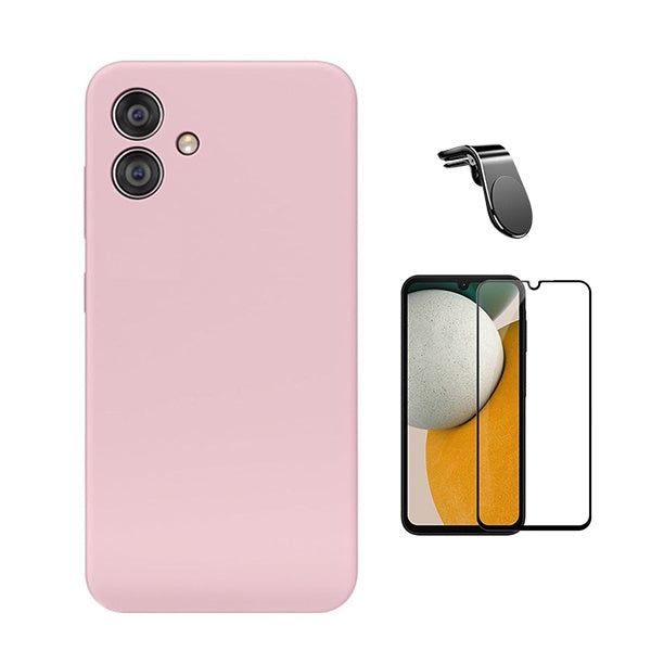 Kit Película de Vidro Temperado Gorilasglass + Capa Proteção Silicone + Suporte Magnético L Gift4Me Para Samsung Galaxy A06 - Rosa