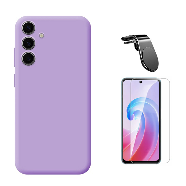 Kit Vidro Temperado Cleargorilasglass + Capa Proteção Silicone + Suporte Magnético L GIFT4ME Para Samsung Galaxy A36 5G - Roxo