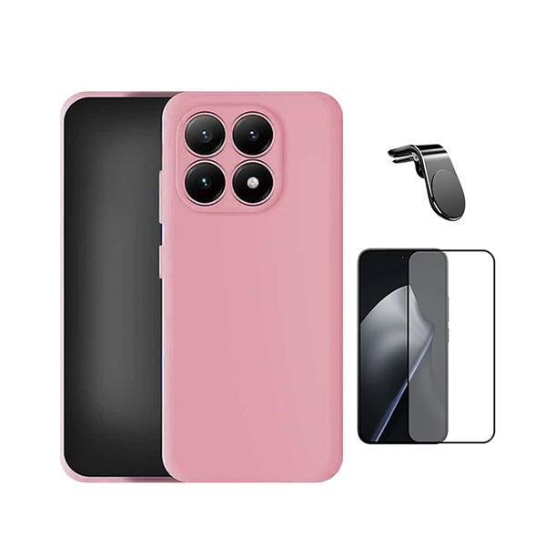 Kit Película de Vidro Temperado Gorilasglass + Capa Proteção Silicone + Suporte Magnético L GIFT4ME Para Xiaomi 17 5G - Rosa