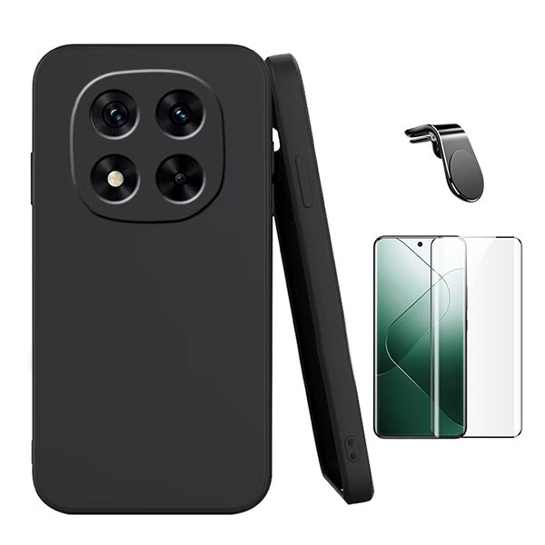 Kit Película de Vidro Temperado Gorilasglass Curvado + Capa Proteção Silicone + Suporte Magnético L Gift4Me Para Xiaomi Redmi Note 14 Pro + Plus - Preto