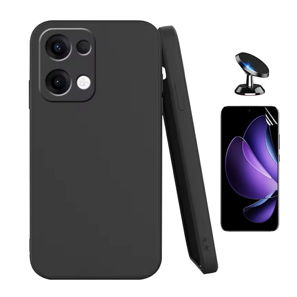 Kit Película Protectora de Hydrogel Frente + Capa Proteção Silicone + Suporte Magnético GIFT4ME Para Oppo Reno13 - Preto