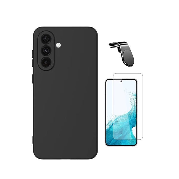 Kit Vidro Temperado Cleargorilasglass + Capa Proteção Silicone + Suporte Magnético L GIFT4ME Para Samsung Galaxy A57 5G - Preto