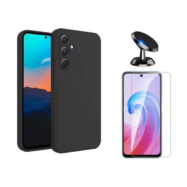 Kit Vidro Temperado Cleargorilasglass + Capa Proteção Silicone + Suporte de Carro GIFT4ME Para Samsung Galaxy A26 5G - Preto