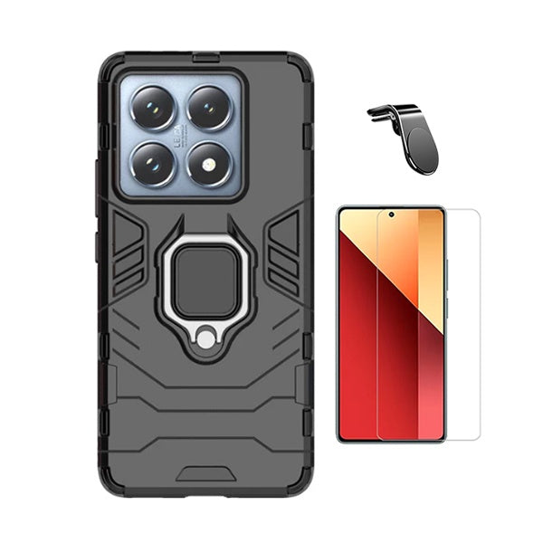 Kit Vidro Temperado Cleargorilasglass + Capa de Proteção Militar Magnética + Suporte de Carro Magnético L Gift4Me Para Xiaomi 14T - Preto