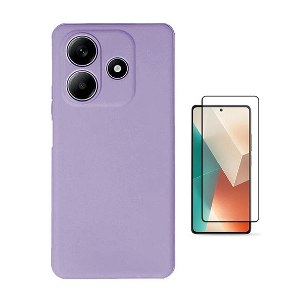 Kit Película de Vidro Temperado Gorilasglass + Capa Proteção Silicone Gift4Me Para Xiaomi Redmi Note 14 - Roxo