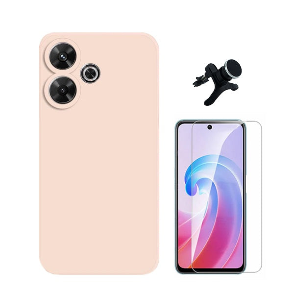 Kit Vidro Temperado Cleargorilasglass + Capa Proteção Traseira Silicone + Suporte Reforçado de Carro GIFT4ME Compativel Com Xiaomi Redmi 13 - Rosa