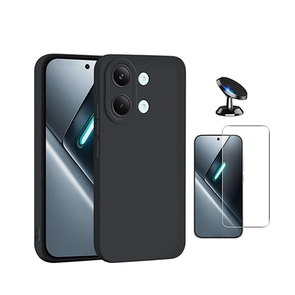 Kit Vidro Temperado Cleargorilasglass + Capa Proteção Silicone + Suporte de Carro GIFT4ME Para Xiaomi Poco X8 Pro Max 5G - Preto