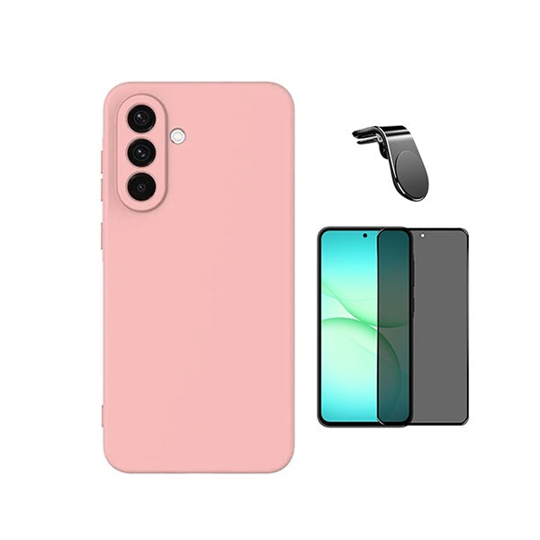 Kit Película de Vidro Temperado Privacidade + Capa Proteção Silicone + Suporte Magnético L GIFT4ME Para Samsung Galaxy A57 5G - Rosa