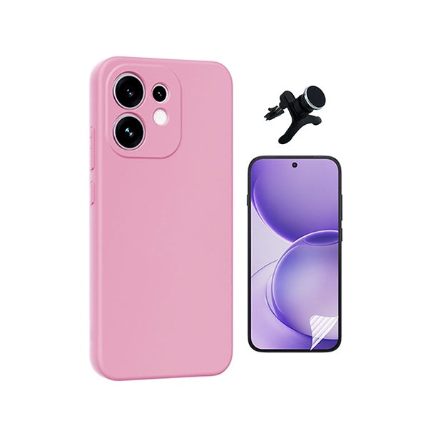 Kit Película Protectora de Hydrogel Frente + Capa Proteção Silicone + Suporte Reforçado de Carro GIFT4ME Para Oppo Reno16 - Rosa