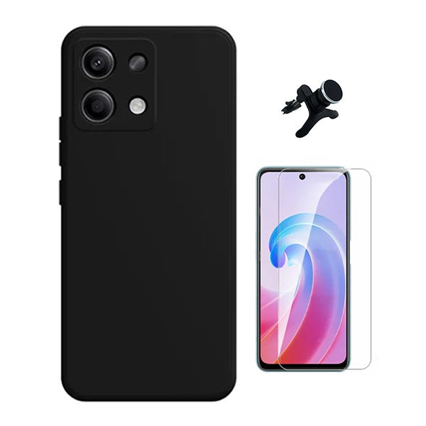 Kit Vidro Temperado Cleargorilasglass + Capa Proteção Silicone + Suporte Reforçado de Carro GIFT4ME Para Xiaomi Redmi Note 14S - Preto