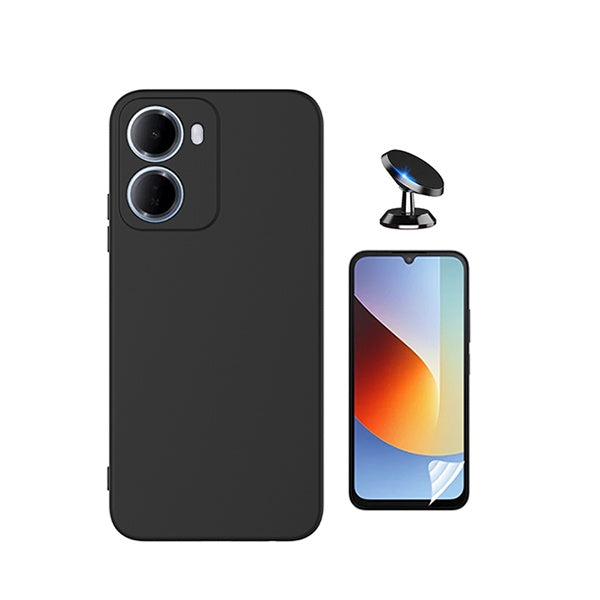 Kit Película Protectora de Hydrogel Frente + Capa Proteção Silicone + Suporte Magnético GIFT4ME Para Xiaomi Redmi 15a 5G - Preto