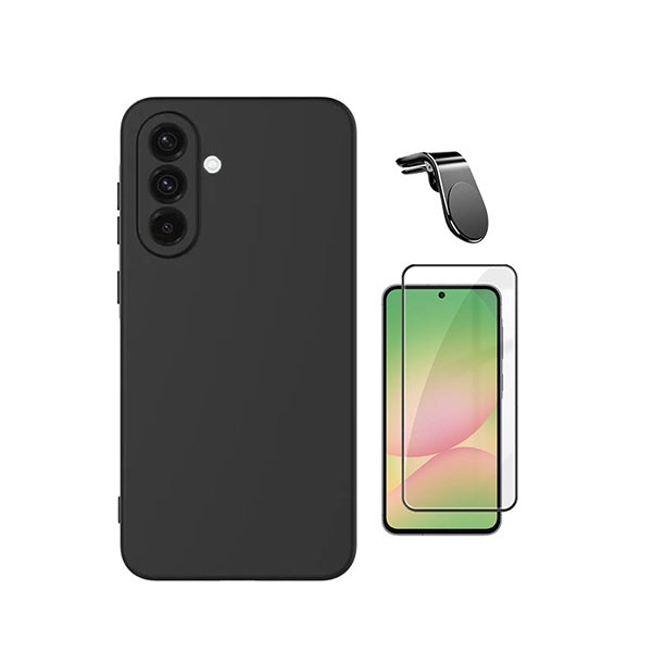 Kit Película de Vidro Temperado Gorilasglass + Capa Proteção Silicone + Suporte Magnético L GIFT4ME Para Samsung Galaxy A57 5G - Preto