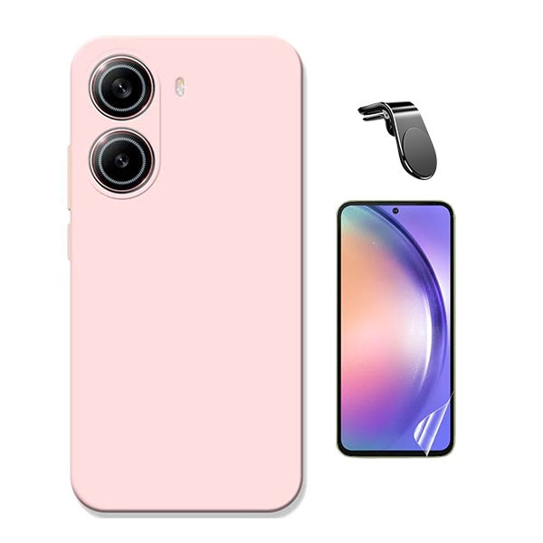 Kit Película Protectora de Hydrogel Frente + Capa Proteção Silicone + Suporte Magnético L GIFT4ME Para Xiaomi Poco X7 Pro - Rosa