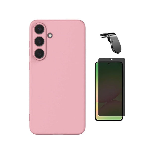 Kit Película de Vidro Temperado Privacidade + Capa Proteção Silicone + Suporte Magnético L GIFT4ME Para Samsung Galaxy S26 - Rosa