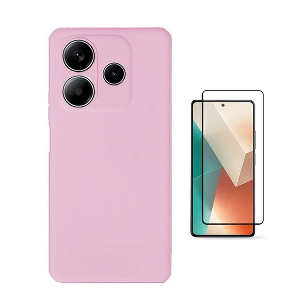 Kit Película de Vidro Temperado Gorilasglass + Capa Proteção Silicone Gift4Me Para Xiaomi Redmi Note 14 4G - Rosa