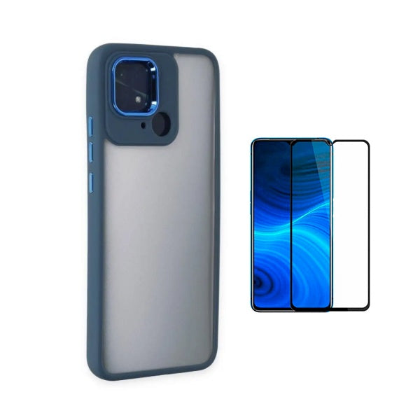 Kit Capa Duplo Airbag Anti-Quedas + Pelicula de Vidro Gorilasglass GIFT4ME Para Xiaomi Redmi 10 Power - Azul / Transparente