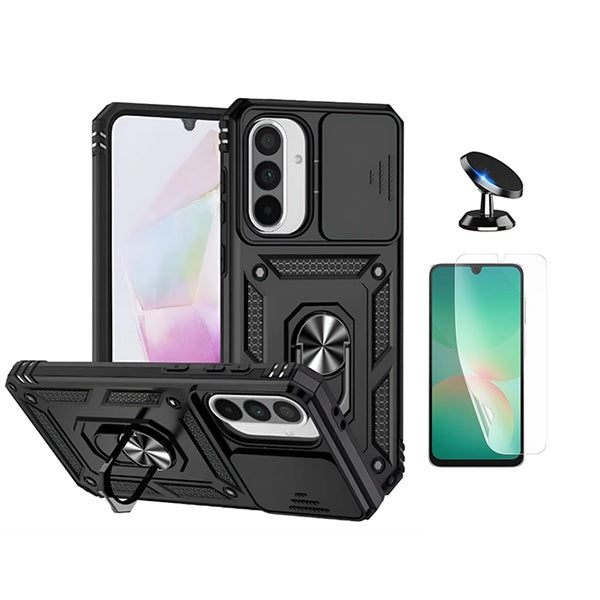 Kit Película Protectora de Hydrogel Frente + Capa de Proteção Militar Magnética Janela + Suporte Magnético GIFT4ME Para Samsung Galaxy A17 5G - Preto