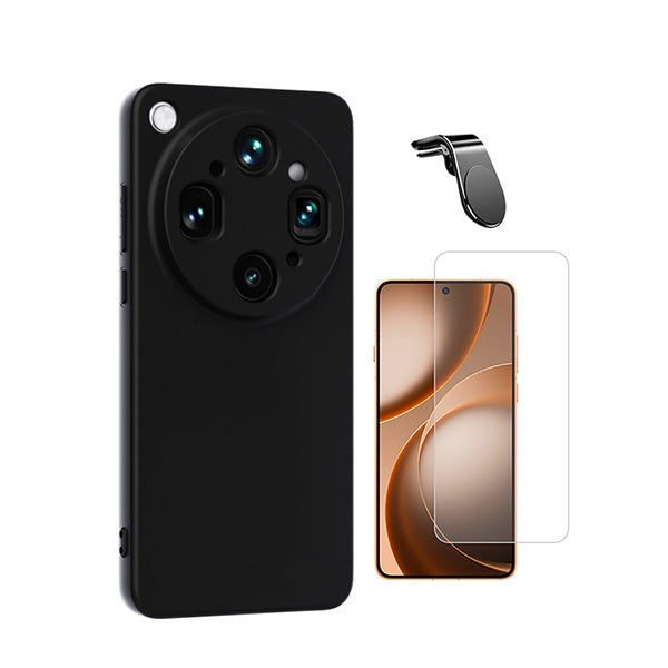 Kit Vidro Temperado Cleargorilasglass + Capa Proteção Silicone + Suporte Magnético L GIFT4ME Para Oppo Find X9 Ultra - Preto