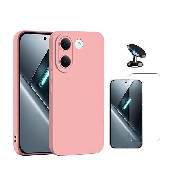Kit Vidro Temperado Cleargorilasglass + Capa Proteção Silicone + Suporte de Carro GIFT4ME Para Xiaomi Poco X8 Pro 5G - Rosa