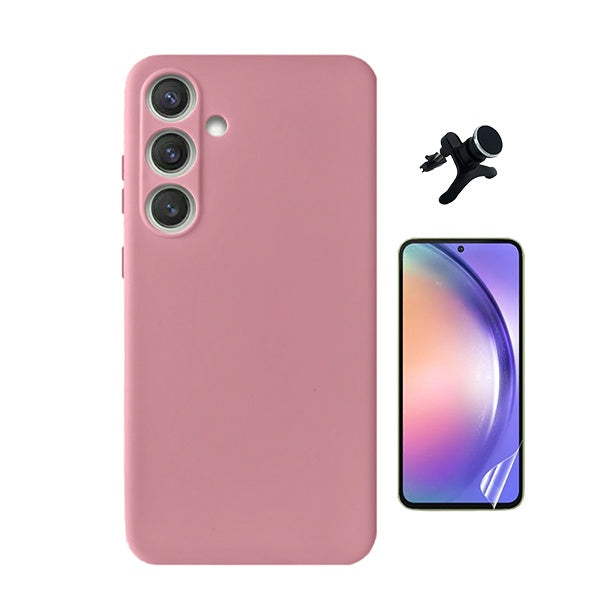 Kit Película Protectora de Hydrogel Frente + Capa Proteção Silicone + Suporte Reforçado de Carro GIFT4ME Para Samsung Galaxy A36 5G - Rosa
