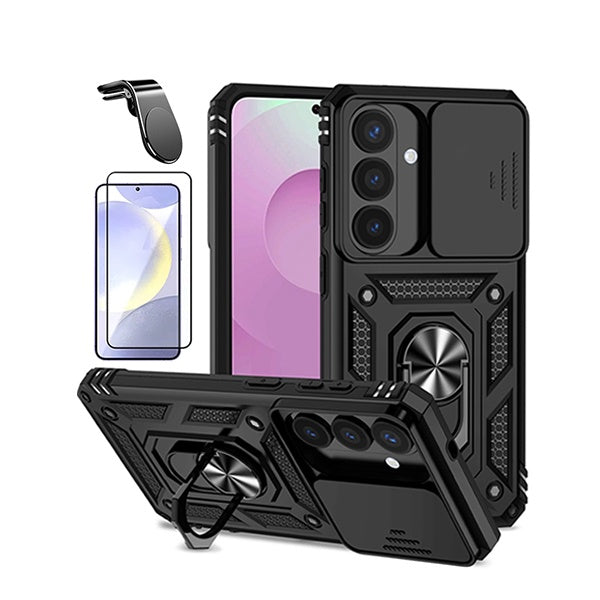 Kit Película de Vidro Temperado Gorilasglass + Capa de Proteção Militar Magnética Janela + Suporte de Carro Magnético L GIFT4ME Para Samsung Galaxy S26 - Preto