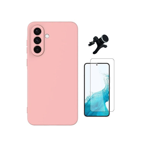 Kit Vidro Temperado Cleargorilasglass + Capa Proteção Silicone + Suporte Reforçado de Carro GIFT4ME Para Samsung Galaxy A57 5G - Rosa