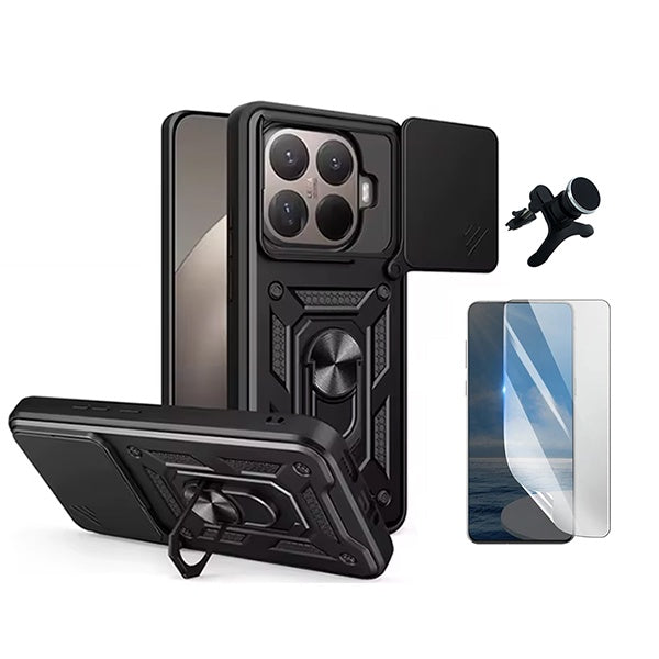 Kit Película Protectora de Hydrogel Frente + Capa de Proteção Militar Magnética Janela + Suporte Magnético Com Pernas GIFT4ME Para Xiaomi 15T Pro 5G - Preto
