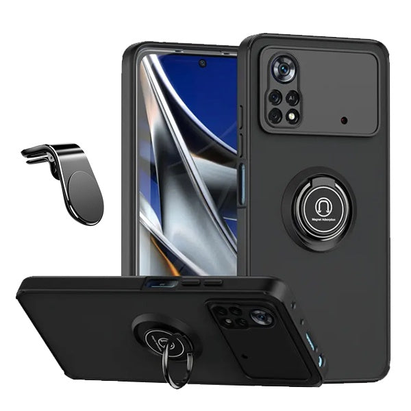 Kit Capa Anti-Impacto Clear com Anel + Suporte Magnético L GIFT4ME Para Xiaomi Poco X4 Pro 5G - Transparente/Preto