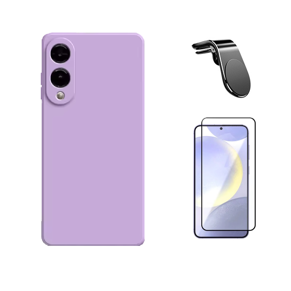 Kit Película de Vidro Temperado Gorilasglass + Capa Proteção Silicone + Suporte Magnético L Gift4Me Para Samsung Galaxy S25 Edge - Roxo