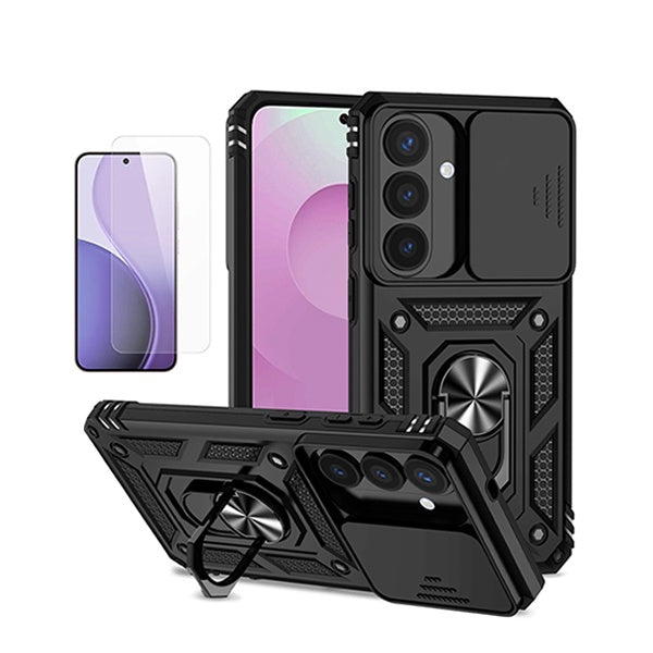Kit Vidro Temperado Cleargorilasglass + Capa de Proteção Militar Magnética Janela GIFT4ME Para Samsung Galaxy S26 - Preto
