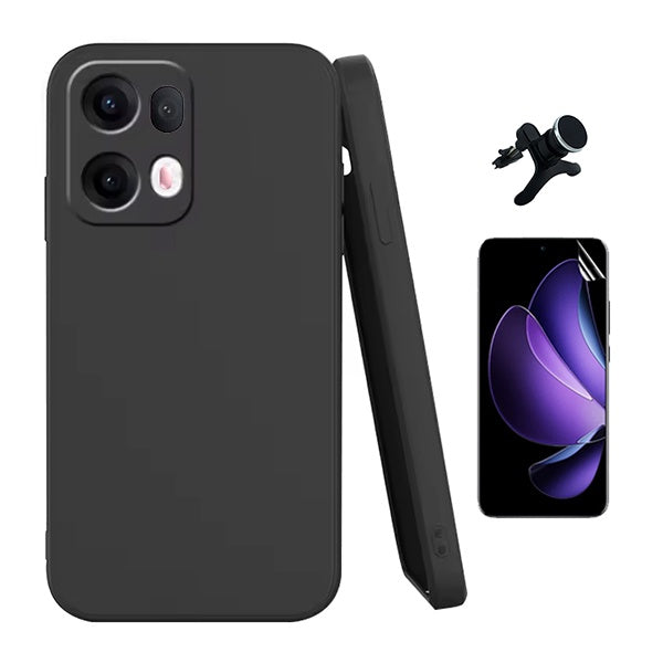 Kit Película Protectora de Hydrogel Frente + Capa Proteção Silicone + Suporte Reforçado de Carro GIFT4ME Para Oppo Reno13 Pro - Preto