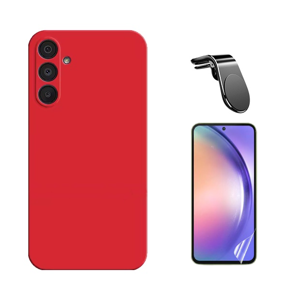 Kit Película Protectora de Hydrogel Frente + Capa Proteção Silicone + Suporte Magnético L GIFT4ME Para Samsung Galaxy A36 5G - Vermelha