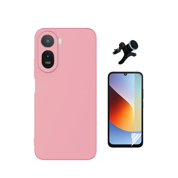 Kit Película Protectora de Hydrogel Frente + Capa Proteção Silicone + Suporte Reforçado de Carro GIFT4ME Para Xiaomi Redmi A7 Pro 4G - Rosa