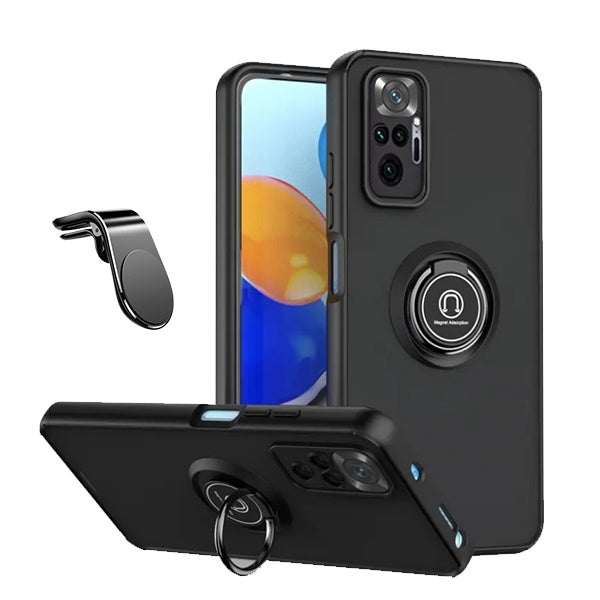 Kit Capa Anti-Impacto Clear com Anel + Suporte Magnético L GIFT4ME Para Xiaomi Redmi Note 10 Pro Max - Transparente/Preto