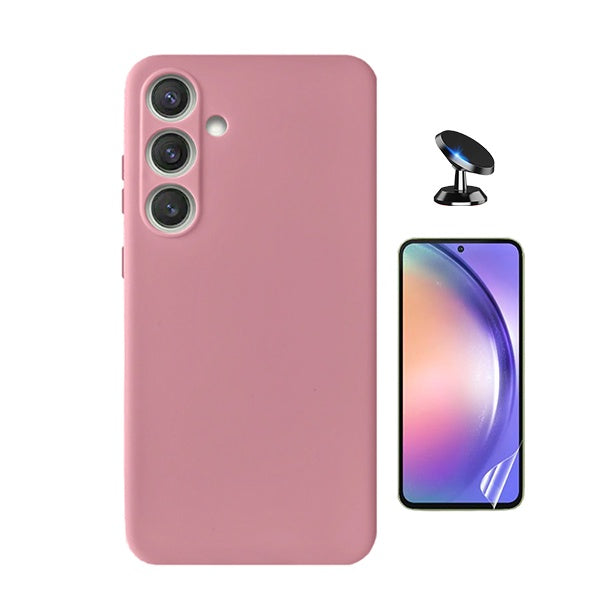 Kit Película Protectora de Hydrogel Frente + Capa Proteção Silicone + Suporte Magnético GIFT4ME Para Samsung Galaxy A36 5G - Rosa