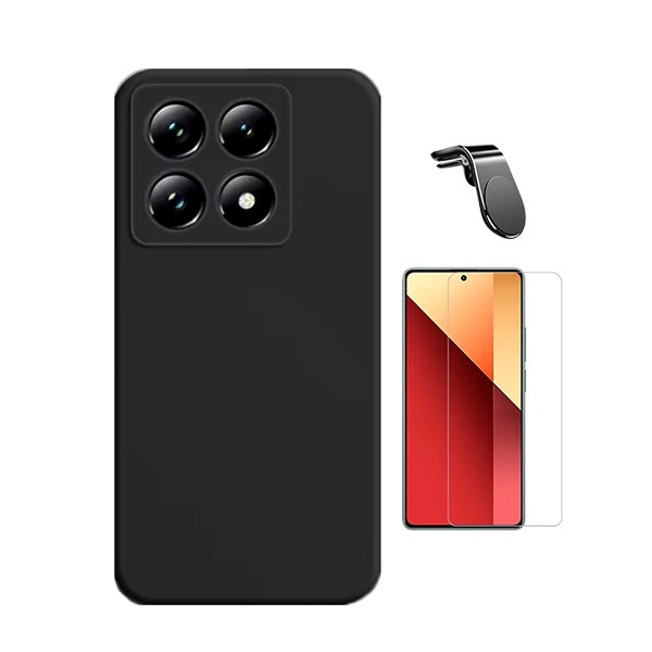 Kit Vidro Temperado Cleargorilasglass + Capa Proteção Silicone + Suporte Magnético L Gift4Me Para Xiaomi 14T - Preto