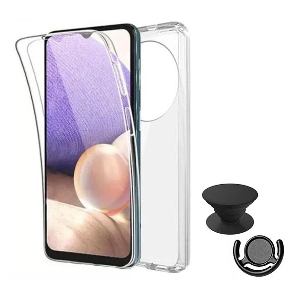 Kit Capa 360° Proteção Frente e Verso + 1 Handholder + 1 Suporte Handholder Preto GIFT4ME Para Xiaomi Redmi Note 14 Pro + Plus - Transparente/Preto