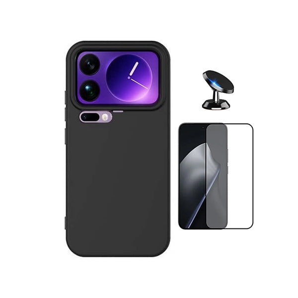 Kit Película de Vidro Temperado Gorilasglass + Capa Proteção Silicone + Suporte Magnético GIFT4ME Para Xiaomi 17 Pro Max 5G - Preto